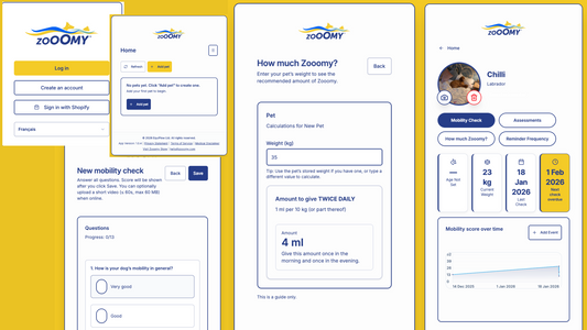 The Zooomy companion app, an easy way to track your dog's progress